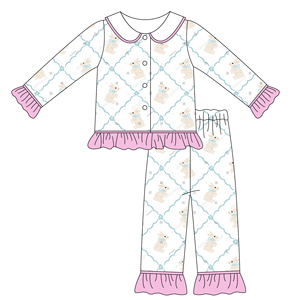 Pigiama Vintage con Coniglietto Blu e Rosa con Diamanti, Mascherina Coordinata, Collezione Pigiama per Bambini e Neonati - Product Image 4