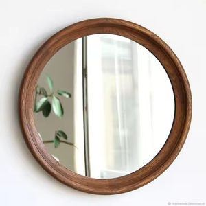 Grand cadre de miroir mural en bois adapté au mur d'entrée ou de salle de bain avec un design artisanal par Azora Industries - Product Image 2