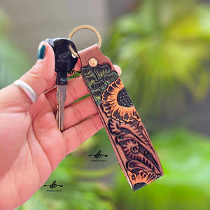 Gran oferta, llavero de cuero mecanizado a mano de diseñador, llaveros de cuero Real, llaveros elegantes, llavero con estampado de flores - Product Image 1