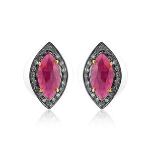 Marquise Shaped Corundum Gemstone Handmade 925 <b>Sterling</b> <b>Silver</b> Designer <b>Stud</b> Earrings Jewelry Metarock Jewels - Product Image 1