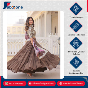 Faux Georgette <b>Fabric</b> <b>Sequins</b> Embroidered Blouse Women's Fully Flaired Lehenga Choli with Digital Printed Dupatta - Product Image 5