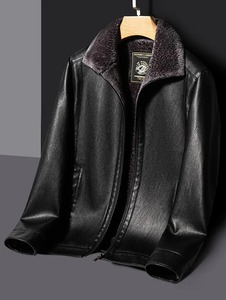 2025 nuevo abrigo de cuero de invierno para hombre con solapa y chaqueta de cuero integrada de piel y abrigos casuales cálidos gruesos de felpa - Product Image 2