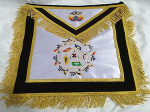 Masonic Regalia past MASTER <b>Leather</b> <b>Apron</b> Kit Hand Bullion Embroidered with Collar Chain White Blue-Bullion - Product Image 2