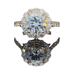 14K แข็งทองเหลืองทองห่วงประดับเพชรทรงดอกบัวทรงกลมมีรัศมีแหวนหมั้นหรูหราพร้อมไหล่ปู - Product Image 1