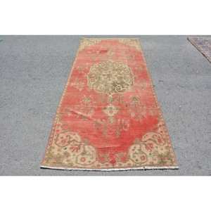 Alfombra turca Vintage rojo Beige 3,7X8,6 pies área grande diseño de retazos de lana para pasillo dormitorio Rectangular habitación de látex cabecera - Product Image 1