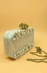 Bolso de mano elegante a la moda para mujer para uso de noche de boda con cremallera y cierre de cubierta cadenas decoración manualidades en abundancia geométrica - Product Image 3