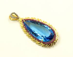 Pendentif minimaliste fin en argent sterling 925 avec topaze bleue et pierre précieuse rubis Charm en argent élégant - Product Image 3