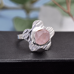 Traditional Good Quality Natural Pink <b>Rose</b> <b>Quartz</b> Raw Bezel Setting Pave 925 Sterling Silver Handmade <b>Ring</b> Fine Jewelry Party - Product Image 4