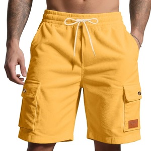 Short de couleur unie en velours côtelé de haute qualité pour hommes en été, short décontracté avec étiquettes en cuir et short de sport de plage à la mode - Product Image 2