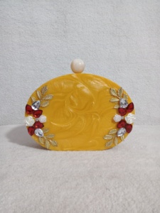 New Marble Look Hand Clutch with Flower Handwork Resin Imitation Pearl Gold Plated Vintage <b>Butterfly</b> Charm Bag Women's Wedding - Product Image 2