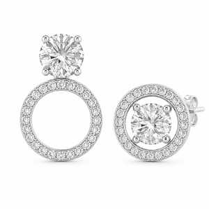 Lab Grown Diamond Stud <b>Earrings</b> 3-in-1 Convertible Solitaire <b>Halo</b> Drop <b>Earrings</b> - Product Image 2