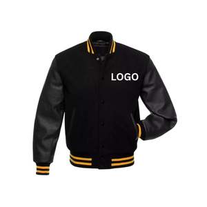 Logotipo personalizado de los hombres Letterman Varsity chaqueta bordado Stand Collar recubierto mangas de cuero de invierno negro College Baseball Front - Product Image 5