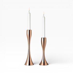 Modern <b>Rose</b> <b>Gold</b> Finish Metal Candle Holders Pair With Smooth Curved Body For Luxury Styling - Product Image 1