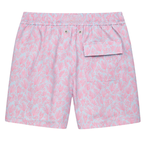 <b>Men</b> Recycled Swim <b>Shorts</b> <b>Pink</b> Coral Reef Pattern Quick Dry Beach Swim Trunks with Elastic Waist Drawstring Pockets - Product Image 2