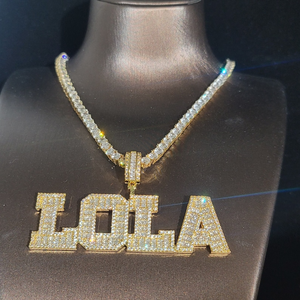 Custom Baguette Letters & Name Necklace With Tennis Chain Iced Out Custom Numbers Name Pendant <b>Prom</b> Party Jewelry Personalized - Product Image 2