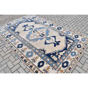 Classique bleu blanc grande surface 6x9ft tapis en laine turque Rectangle Patchwork motif abstrait salon tapis Latex chambre tapis - Product Image 2