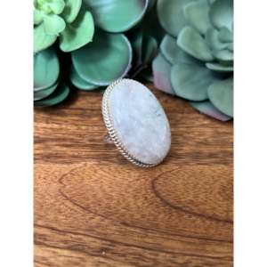 Oval Cut Moonstone & Sterling Silver Statement <b>Ring</b> Rhodium Plated Size 10 - Product Image 3