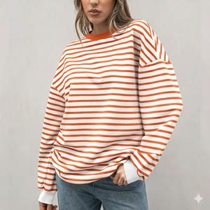 Women Striped Eco-Friendly Winter Sweatshirt 2025 Long Sleeve <b>Batwing</b> Sleeve Round Neck Casual Loose <b>Tops</b> - Product Image 5