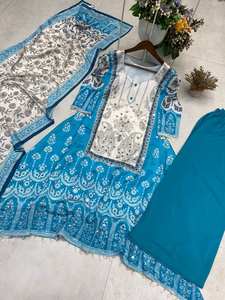 Ensemble ethnique élégant trois pièces prêt-à-porter : Kurta, Palazzo et Dupatta, idéal pour les occasions décontractées et les fêtes - Product Image 4