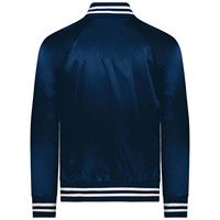 Blouson universitaire en toile bleu marine pour homme, avec bordure à rayures blanches, col montant, coupe classique, style vintage, simple boutonnage, respirant