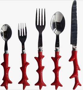 Ensemble de couverts en acier inoxydable écologique de style royal avec manche en corail, 5 pièces, cuillère, fourchette, couteau - Product Image 3