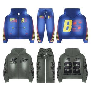 Pantalon de survêtement unisexe lavé à l'acide personnalisé 100% coton Patch brodé Rhinestone Baggy Fit Terry Men's Ripped Style ODM Supply - Product Image 1