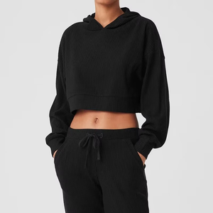 2025 OEM service Autumn Winter Sports Casual Wear Set Pullover Hooded Loose Fit Gym Running Sweatshirt Long Sleeve Women - Product Image 5