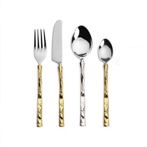 Ensemble de 4 couverts en acier inoxydable Ensemble de couverts idéal pour cuisine de table Hôtel Usage domestique Ensembles de couverts plaqués couleur argent Poignée 2 couleurs - Product Image 1