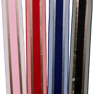 Solid Color Metallic Edged Satin Center Grosgrain <b>Ribbon</b> Glitter Printed for Birthday Gifts - Product Image 4