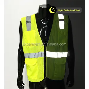 OEM логистическая транспортная рабочая одежда 100% полиэстер флуоресцентный желтый защитный жилет с карманами