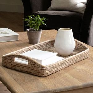 Bandeja de servicio decorativa de ratán tejida a mano Rectangular elegante de alta calidad, bandeja de cocina de comedor desechable ecológica - Product Image 5