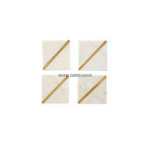 Home Dining <b>Table</b> <b>Coasters</b> Set of 4 White Marble Leaf Designing Gold Plated <b>Table</b> Ware <b>Coasters</b> With Exclusive Quality Mats Pads - Product Image 2