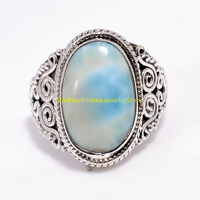 Bague en argent sterling 925 avec larimar bleu ovale en cabochon, filigrane fait main pour femmes et hommes