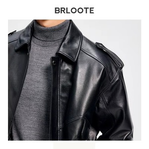 <b>Down</b> Leather Men's <b>Duck</b> <b>Down</b> Warm Vintage Motorcycle Leather Jacket Men's <b>Coat</b> Stand Collar Short Autumn Wear - Product Image 3