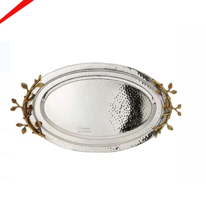 Platos para servir con diseño martillado de forma ovalada con acabado plateado decorativo nuevo - Product Image 1
