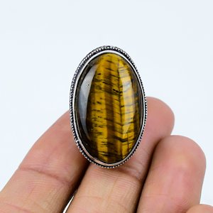 Anillo de Piedras Preciosas Naturales de Primera Calidad, Forma Ovalada Larga, Hecho a Mano, Ajustable, al Mejor Precio - Product Image 1