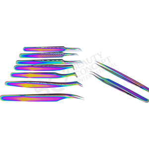 9 Pcs Eyelash Tweezers <b>Extension</b> Rainbow Stainless Steel Super Hard Tweezers with Fiber Tips Grafted <b>Cheap</b> Anti-Static Tweezers - Product Image 1