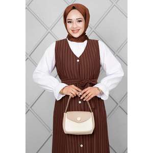 Conjunto de chaleco Hijab con botones delanteros Marrón - Product Image 3
