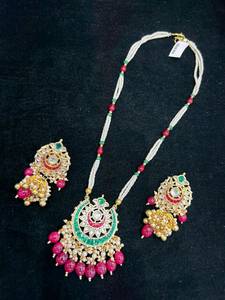 TISHYA DIAMOND Ethnic Gold Plated Copper Alloy Imitation <b>Pearl</b> Brilliant Cut Tassel Necklace Earring <b>Set</b> Women's Wedding <b>Jewelry</b> - Product Image 3