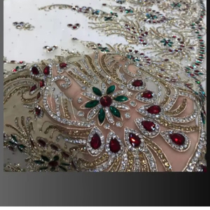 Mejor precio 100% poliéster tela de cuentas de lujo con circón proveedor indio hecho a mano prendas de vestir tejido y patrón de malla - Product Image 3