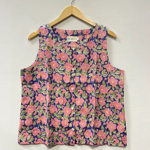 Débardeurs d'été indiens décontractés en coton pur, imprimés à la main, style bohème floral, écologiques, séchage rapide, tendance - Product Image 1