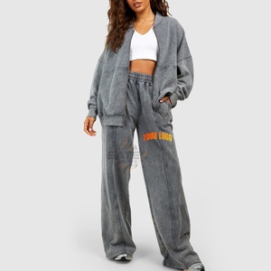 Ensemble de survêtement pour femme, personnalisable, à capuche, décontracté, lourd, délavé à l'acide, vintage, avec fermeture éclair, survêtement personnalisable, meilleur prix - Product Image 2