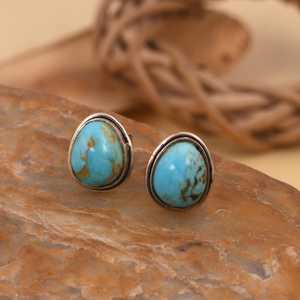 Kingman Turquoise Stud Boucles d'oreilles en argent sterling Boho Artisan Jewelry - Product Image 1