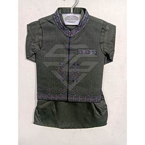 Elegante Conjunto de Kurta Pajama Tradicional para Niños con Chaleco, 100% Algodón de Secado Rápido - Product Image 6