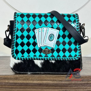 กระเป๋าสตางค์ผู้หญิงลายหมากรุกหนังวัวเครื่องมือทำด้วยมือมาใหม่พร้อมการ์ดเล่นสะพายข้างและสะพายไหล่ - Product Image 1