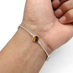 Pulseras de piedras preciosas de ojo de tigre natural de Plata de Ley 925 de diseño de lujo hechas a mano, regalos de aniversario, joyería de piedra natal fina a granel - Product Image 3