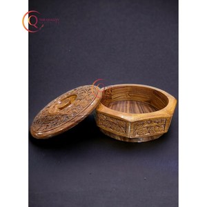 Caja de madera Chapati, cazuela de 8 pulgadas, olla caliente de madera de acacia con tapa, calentador de alimentos a precio mayorista, cocina casera, restaurante de Hotel - Product Image 6