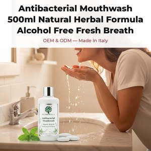 Bain de bouche antibactérien 500ml aux herbes naturelles, menthe fraîche, sans alcool, formule haleine fraîche, RedMoringa, marque privée OEM, Italie - Product Image 2