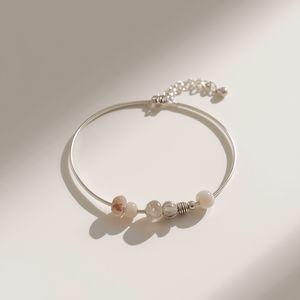 Minimal Balance <b>Gem</b> Solid Gold Luxury Chain Link Bangle <b>Bracelet</b> Natural <b>Stone</b> Center Bead GIA Certified Modern Everyday Women - Product Image 3