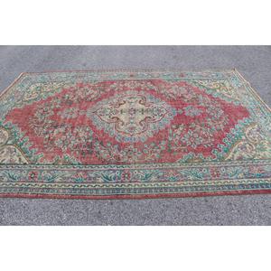 Tapis turc, tapis vintage 7x10,3 pieds, tapis en laine rouge et bleu uni - Product Image 3